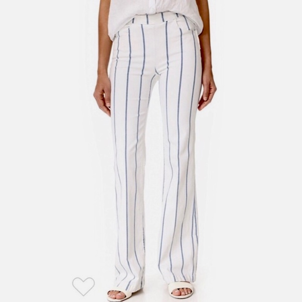 FRAME Denim Le High Waist Flare Side Zip Pants White & Blue Stripe ~ Large